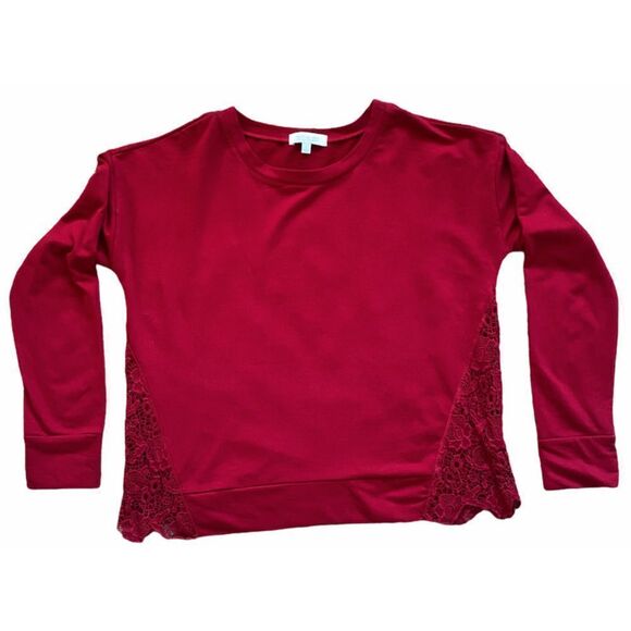 Active USA Women’s Red Sweater Lace Side Detail Size L Trendy Cozy Winter Style - Picture 1 of 9